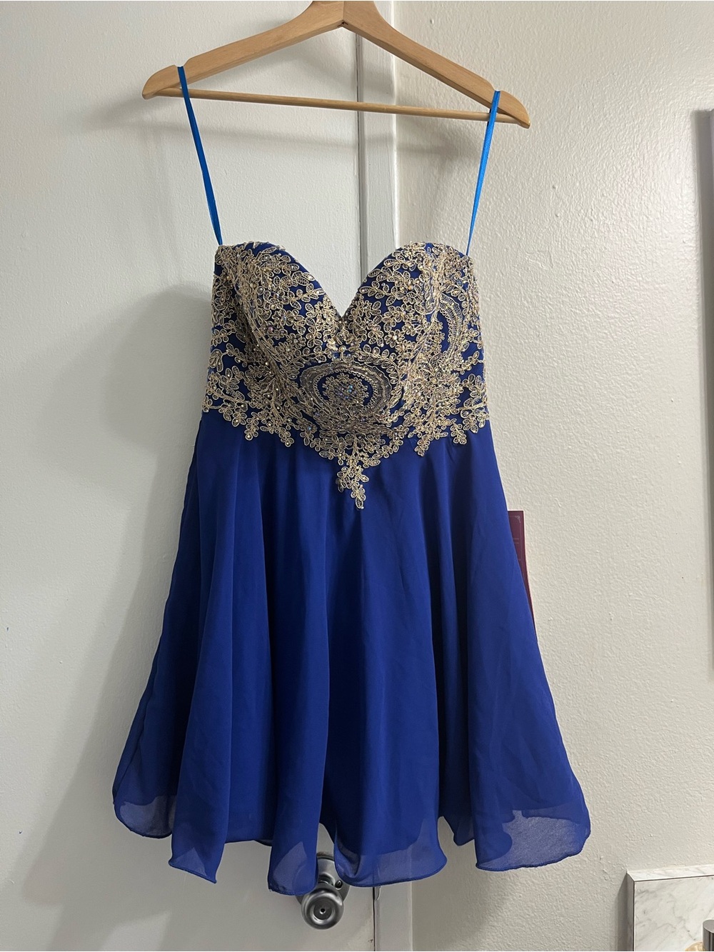 Royal Blue Party Dress with Gold Embellished Bodice